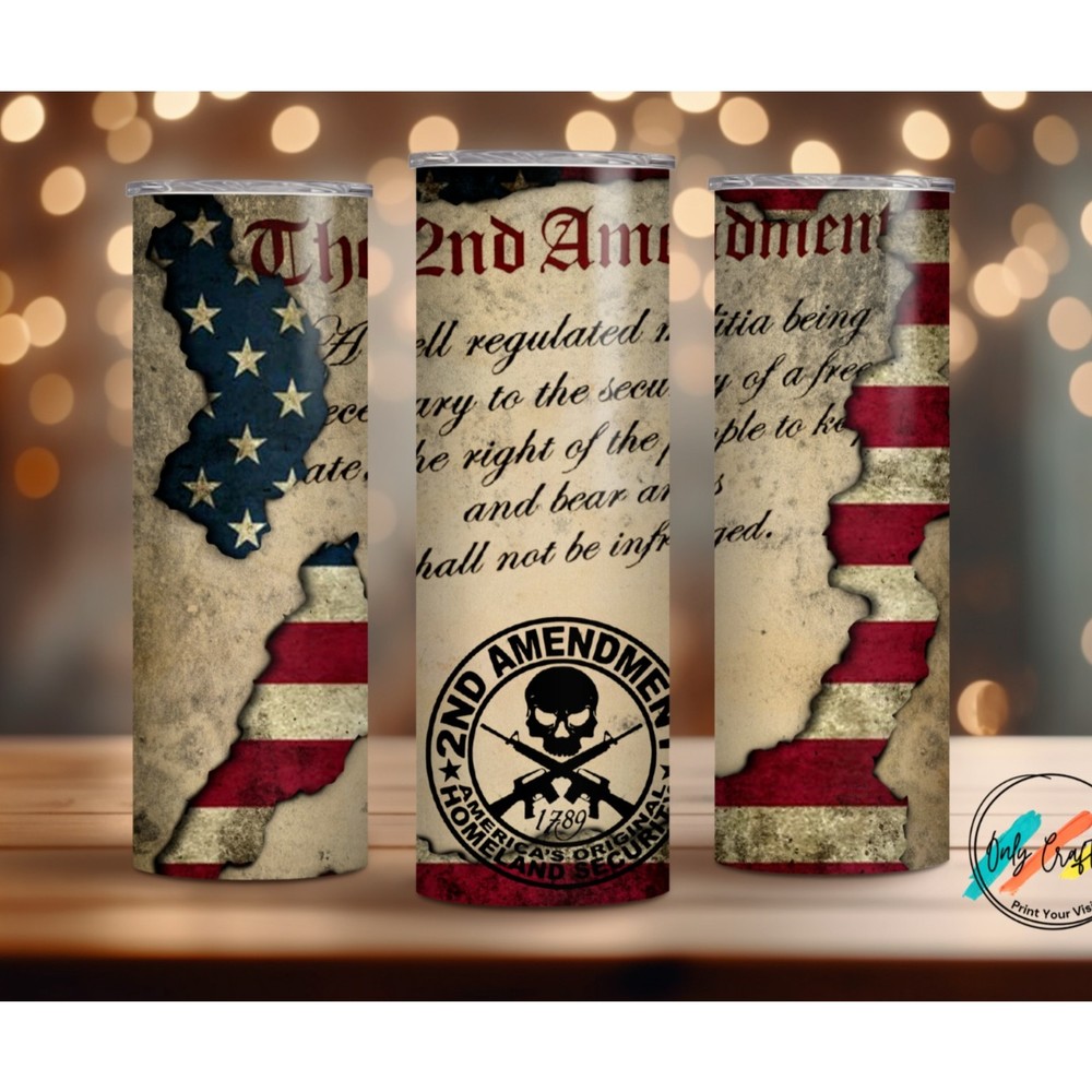 2nd Amendment 20oz Skinny Tumbler Custom W/Metal Straw Double Insulated